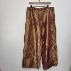 Jacques Ruc Iridescent Bronze Wide Leg Pants S 2 Embroidered Waist Boho Taffeta